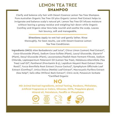 Desert Essence Lemon Tea Tree Shampoo &amp; Conditioner Bundle - 8 Fl Ounce - Clarifying For Oily Hair - Essential Oils - Strengthen &amp; Protect Hair - Effective Cleansing