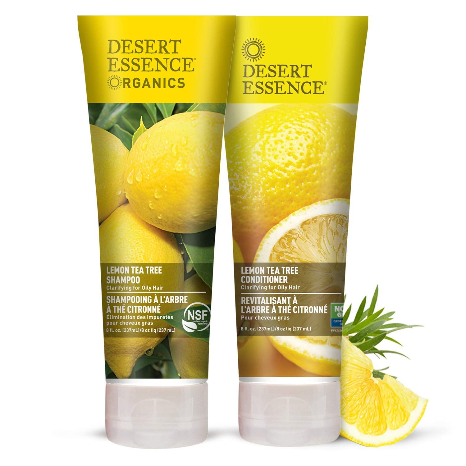 Desert Essence Lemon Tea Tree Shampoo &amp; Conditioner Bundle - 8 Fl Ounce - Clarifying For Oily Hair - Essential Oils - Strengthen &amp; Protect Hair - Effective Cleansing