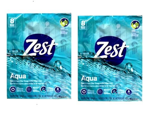 Zest Aqua Pure Cleansing Bar Soap 20% More Moisture 8 Count Pack of 2