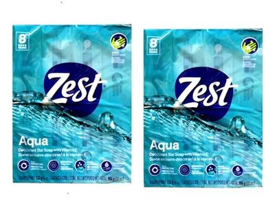 Zest Aqua Pure Cleansing Bar Soap 20% More Moisture 8 Count Pack of 2