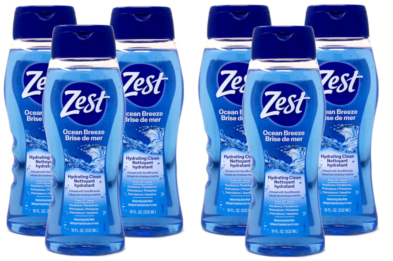 Zest Ocean Breeze Body Wash - Enriched with Sea Minerals - Rich Lathering Cleansing Body Wash Leaves Your Skin Feeling Smooth and Moisturized With an Invigorating Scent, 18 Fl Oz (Pack of 6)