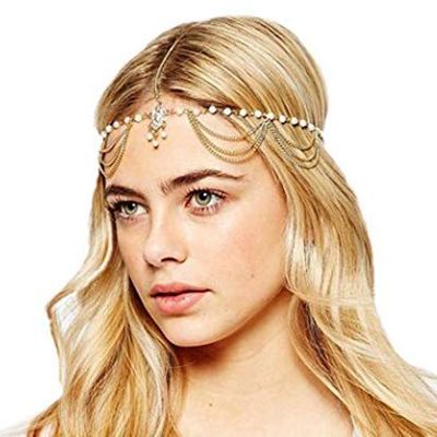 Jovono Pearl Head Chain Gold Headpiece 1920s Gatsby Hair Accessories for Women and Girls