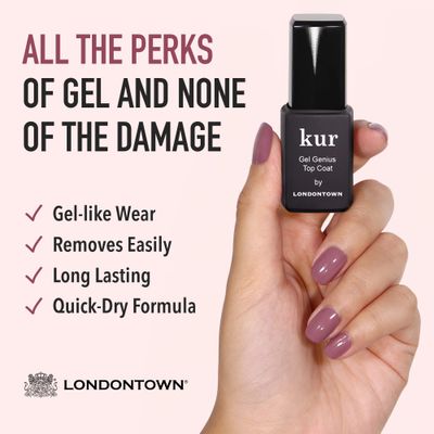 LONDONTOWN Kur Gel Genius Quick Dry Top Coat, Vegan, Cruelty &amp; Paraben Free, Clear, 0.4 Fl Oz, Packaging may vary