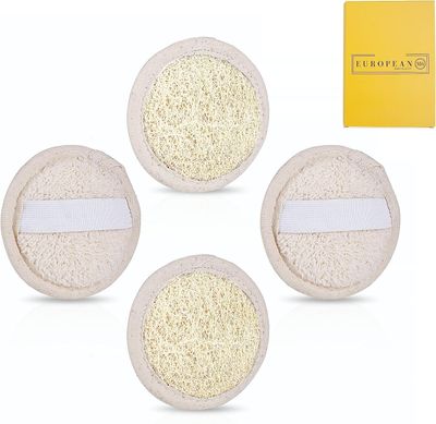 Natural Loofah Exfoliating Scrubbers, Made with Natural Egyptian Luffa Sponge Facial Loofahs (4 Pack)