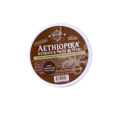 Qhemet Biologics Aethiopika Hydrate &amp; Twist Butter - Frizz-Free Styling Butter Adds Flexible Definition to High &amp; Low Porosity Hair - Smooth Edges, Soften &amp; Flatten Locs, Twists &amp; Braids (4.7 oz)