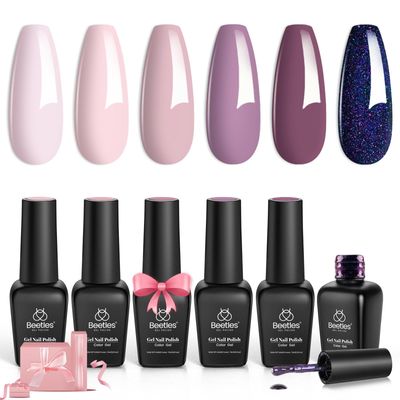 beetles Gel Polish 6 Colors Elegant Purple Blush Pink Nude Nail Polish Dusty Grape Mauve-Toned Collection Soak off Uv Nail Lamp Gel Polish Nail Art Design Gifts for Girls Women