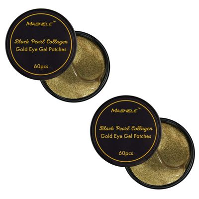 MASHELE Korean 2pack Under Eye Patches 24K Gold Black Pearl Mask Anti-Aging Hyaluronic Acid Collagen Neck Forehead Laugh Line Pad Reducing Dark Circles &amp; Wrinkles Treatment (120pcs, gold eye patches)