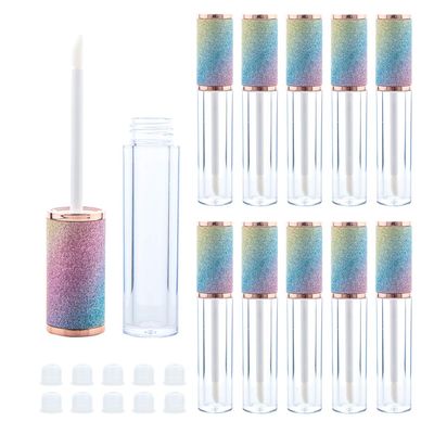 AJLTPA 10 Pack Sparkles Rainbow Lip Gloss Wand Tubes, 5ml Empty Lip Gloss Containers, Lipgloss Lip Balm Bottles with Rubber Stoppers for Lip Gloss Balm Cosmetic Business (Sparkles Rainbow)