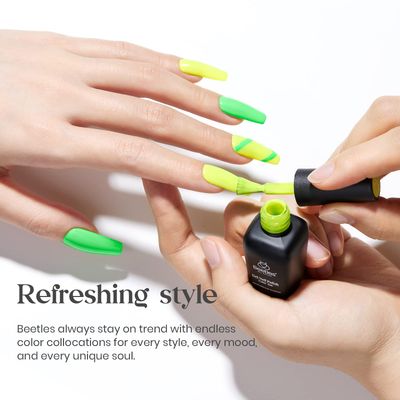 Beetles Gel Nail Polish Set, Nails Gel Halloween Orange Hot Pink Blue Yellow Green Purple Gel Polish 6 Colors Soak Off Uv Led Gel Nail Kit Nails Nail Art Manicure