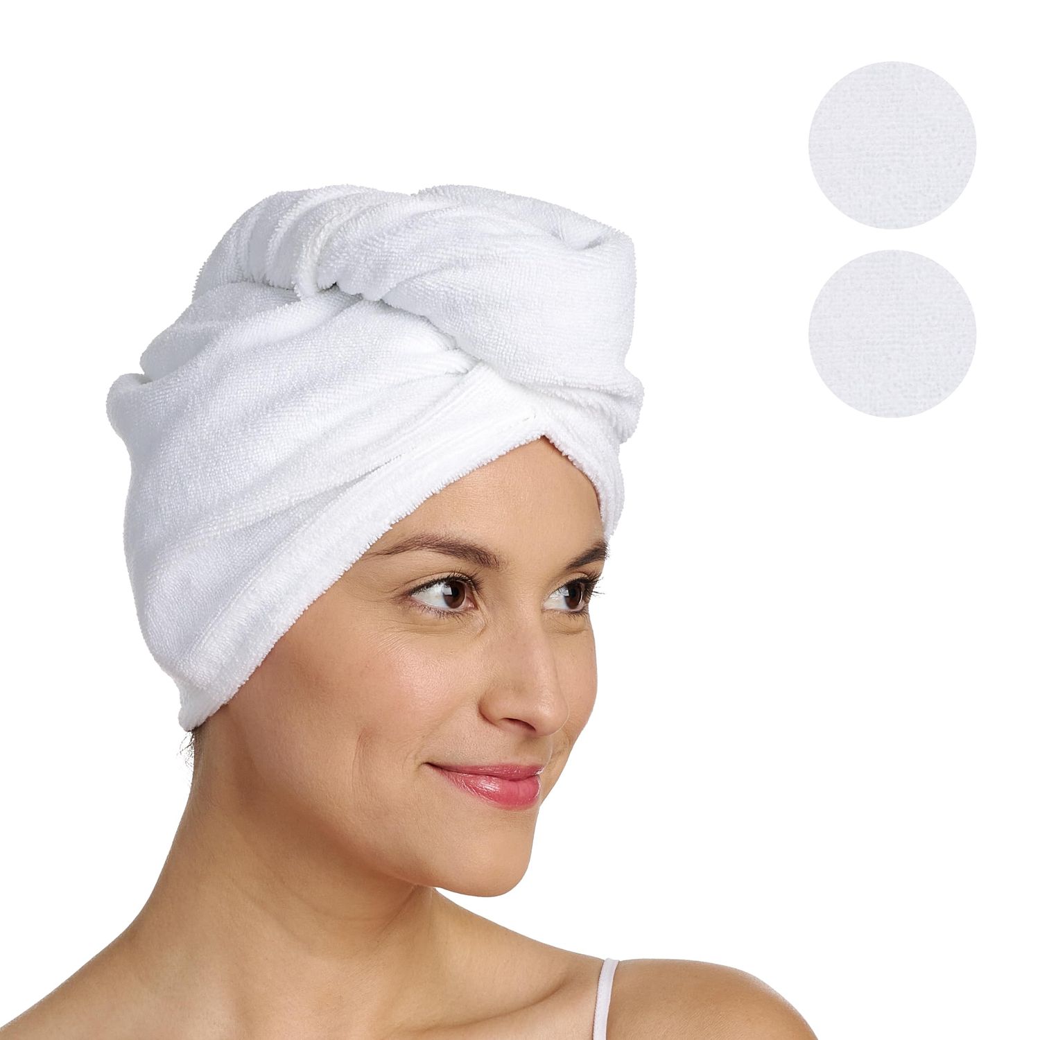 Turbie Twist 2-Pack Microfiber Hair Towel for Beauty, Travel, Gifting - Hair Wrap Turban for Straight, Wavy &amp; Curly Hair - Premium Hair Care - White &amp; White