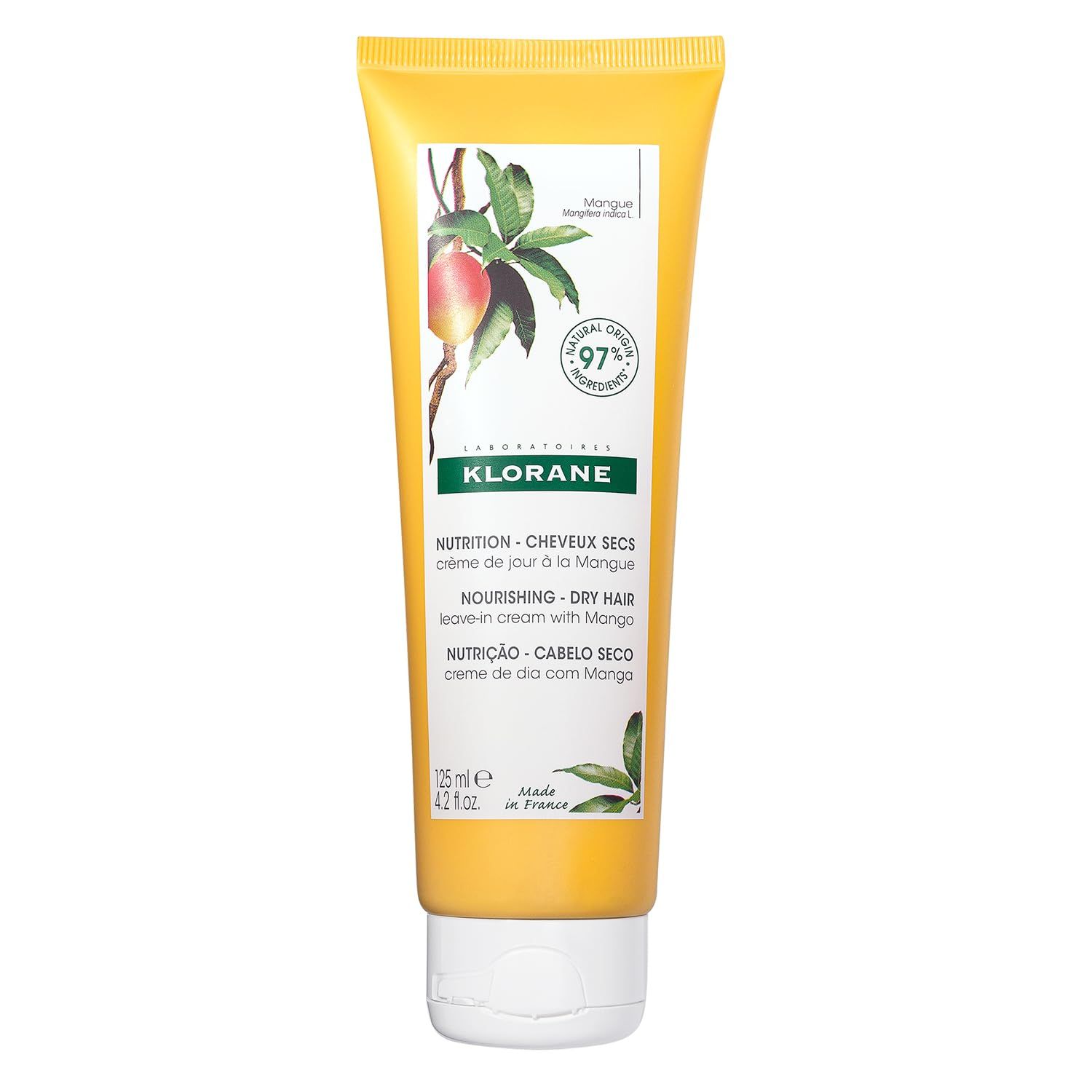 Klorane Nourishing Leave-in Cream with Mango Butter, Moisturize, Hydrate and Smoothe Dry Hair, Paraben, Silicone, Sulfate Free, 4.2 oz.