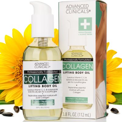 Advanced Clinicals Firming Collagen Body Oil Skin Care Moisturizer | Massage Body Oil | Tighten, Firm, &amp; Hydrate Collagen Oil For Scars, Wrinkles, Crepey Skin, &amp; Stretch Marks, 3.8 Fl Oz