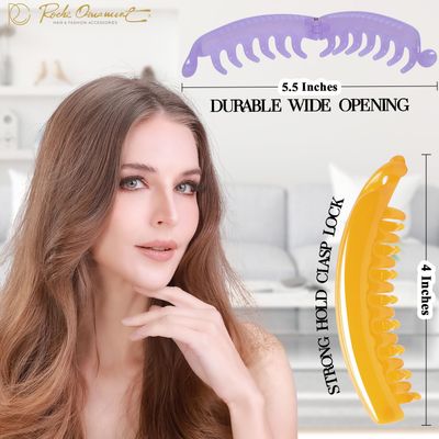 RC ROCHE ORNAMENT 6 Pcs Womens Premium Hair Plastic Banana Classic Clincher Strong Hold Ponytail Maker Girls Ladies Beauty Accessory Clasp Clip, Medium Jelly Candy Multicolor