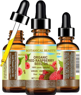 Botanical Beauty Organic RED RASPBERRY SEED OI 100% Pure Natural Undiluted Virgin Unrefined Cold Pressed Carrier Oil. 0.5 Fl.oz.-15 ml. For Face, Skin, Hair, Lip, Nails