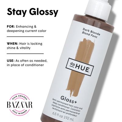 dpHUE Gloss+, Dark Blonde - 6.5 oz (8-12 Applications) - Semi-Permanent Hair Color &amp; Conditioner - Lasts Up to Eight Washes - Paraben, SLS &amp; SLES Sulfate Free - Vegan, Leaping Bunny Certified