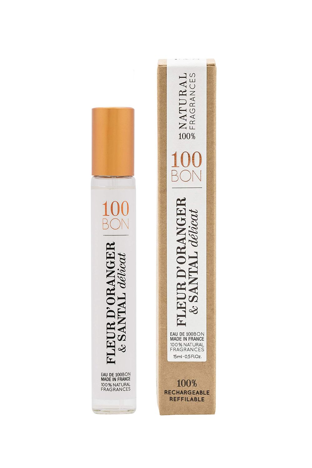 100 BON Fleur D&#39;Oranger &amp; Santal Delicat - Fresh &amp; Soothing Organic Fragrance for Women &amp; Men - Floral Fragrance with Bergamot, Orange Blossom &amp; Sandalwood - 100% Natural Fragrance Spray, 0.5 Fl Oz