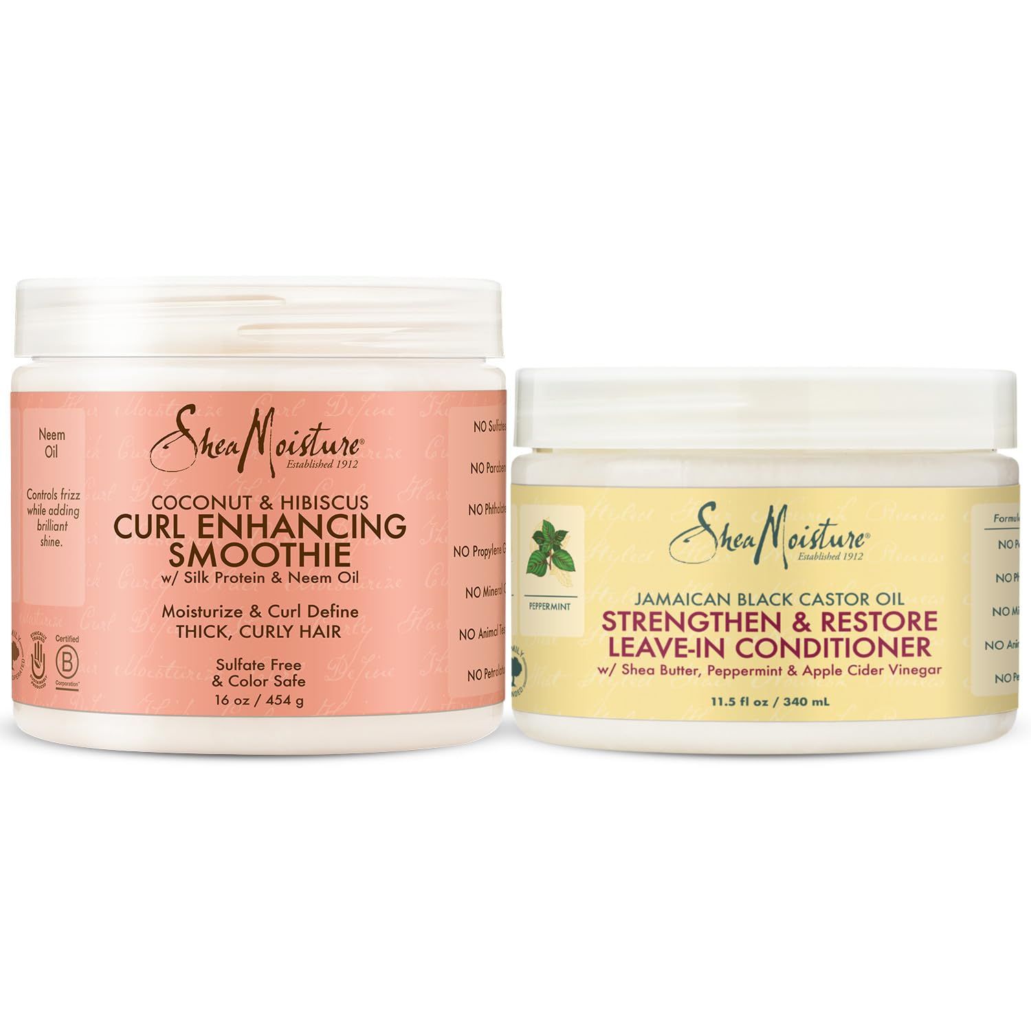 SheaMoisture Curly Hair Care Bundle -?Coconut &amp; Hibiscus Curl Enhancing Smoothie &amp; Jamaican Black Castor Oil Strengthen &amp; Restore Leave-In Conditioner, Curl Cream, Frizz Control (2 Piece Set)