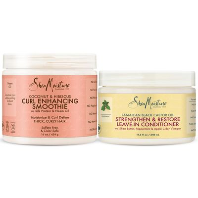 SheaMoisture Curly Hair Care Bundle -?Coconut &amp; Hibiscus Curl Enhancing Smoothie &amp; Jamaican Black Castor Oil Strengthen &amp; Restore Leave-In Conditioner, Curl Cream, Frizz Control (2 Piece Set)