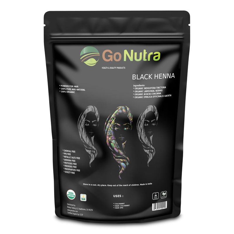 Go Nutra Black Henna Powder Organic 8 oz Natural Black Hair Dye - Black Henna Hair Dye &amp; Beard Dye (226 grams)