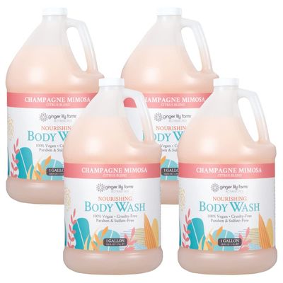 Ginger Lily Farms Botanicals Nourishing Body Wash, Champagne Mimosa, 100% Vegan &amp; Cruelty-Free, Citrus Blend Scent, 1 Gallon Refill (Pack of 4)