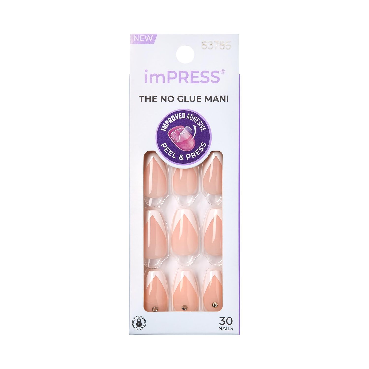 imPRESS KISS Press-On Manicure, Nail Kit, PureFit Technology, Medium Length Press-On Nails, &#39;So French&#39;, Includes Prep Pad, Mini Nail File, Cuticle Stick, and 30 Fake Nails