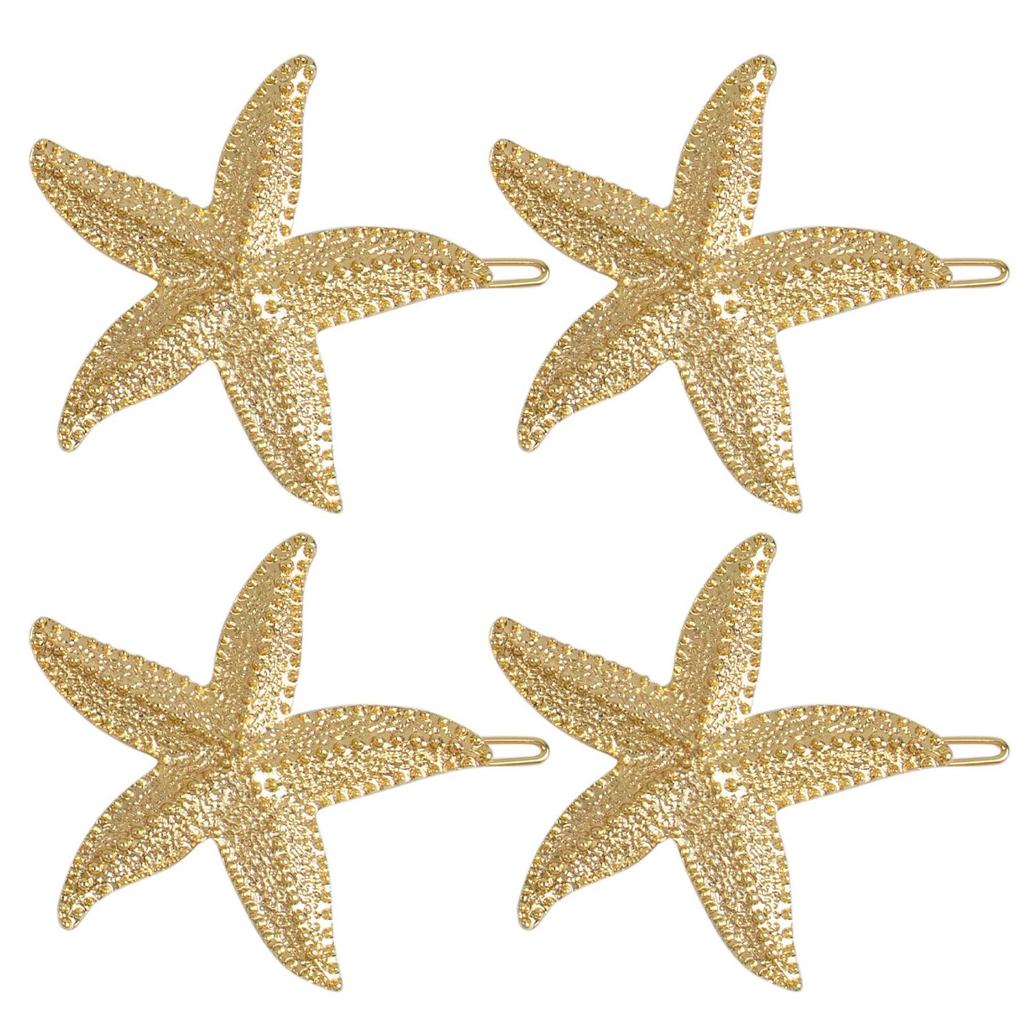 AUEAR, 4 Pack Starfish Hair Clips Bridal Hairpin Metal Pins Sea Star Clip Pretty Beach Pin for Wedding Women Barrettes Styling Mermaid Accessories Valentine&#39;s
