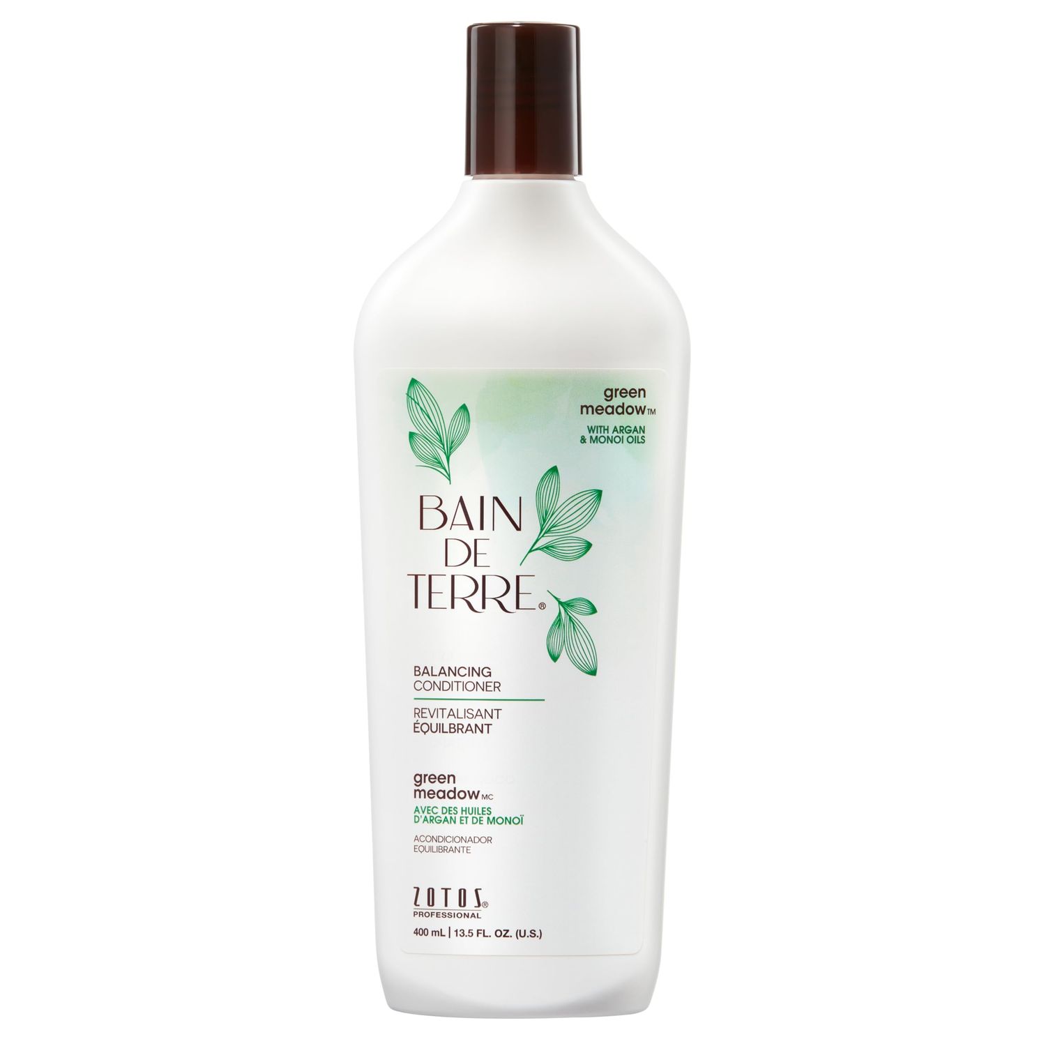 Bain de Terre Green Meadow Balancing Conditioner, Gentle Moisture Balance for Soft, Silky &amp; Bouncy Hair with Argan &amp; Monoi Oils, Paraben-free, Color-Safe, Vegan, 13.5 Fl Oz