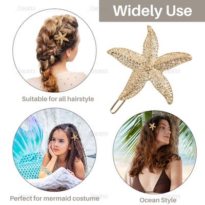 AUEAR, 4 Pack Starfish Hair Clips Bridal Hairpin Metal Pins Sea Star Clip Pretty Beach Pin for Wedding Women Barrettes Styling Mermaid Accessories Valentine's