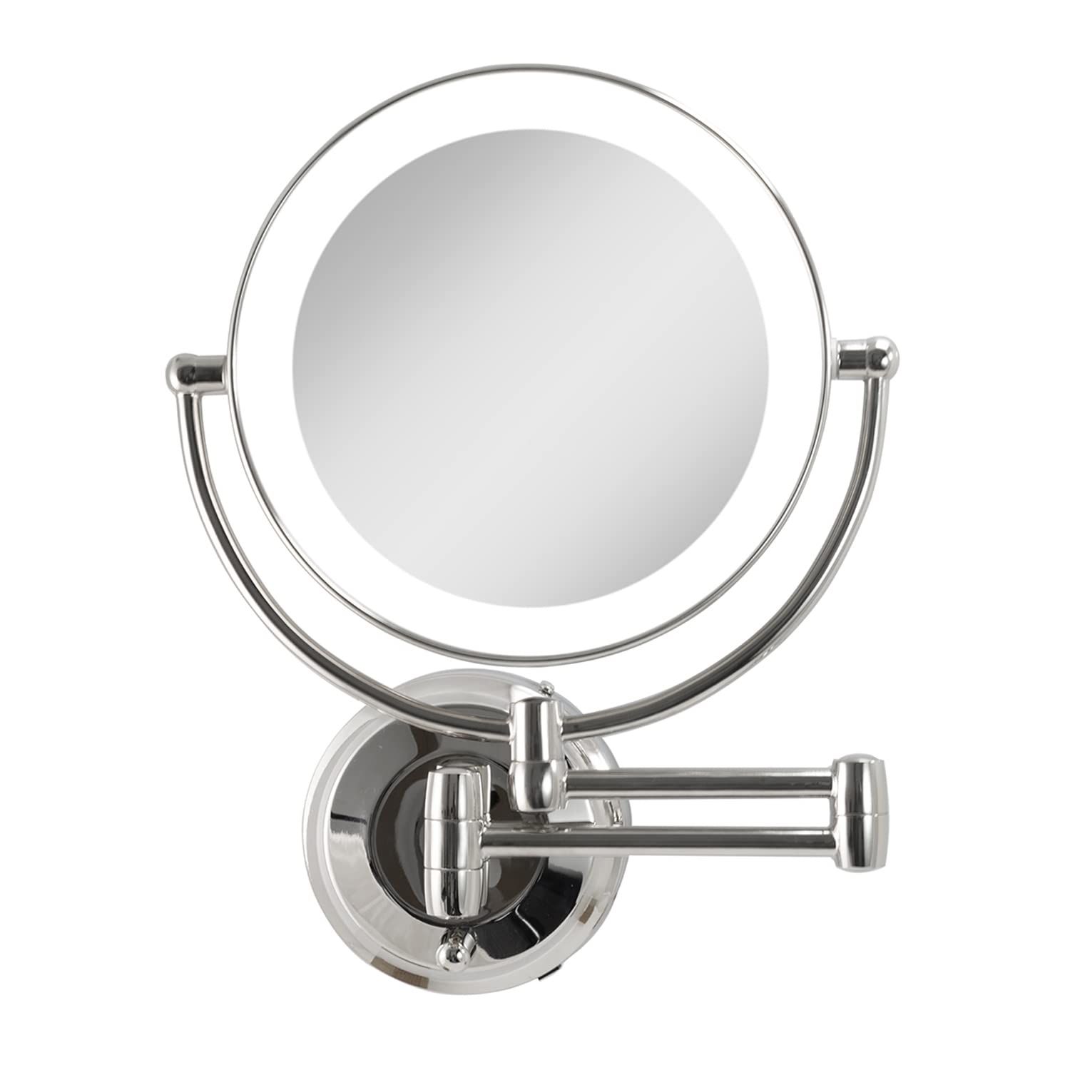 Zadro 11&quot; LED Wall Mounted Makeup Mirror 5X/1X Shaving Mirror Cordless or Battery Operated Vanity Mirrors for Wall (Large | 5X/1X | 11&quot; x 14.5&quot;, Chrome)
