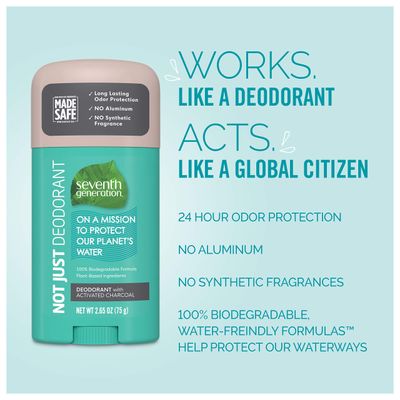 Seventh Generation Aluminum-Free Deodorant Activated Charcoal Biodegradable Formula 2.65 oz