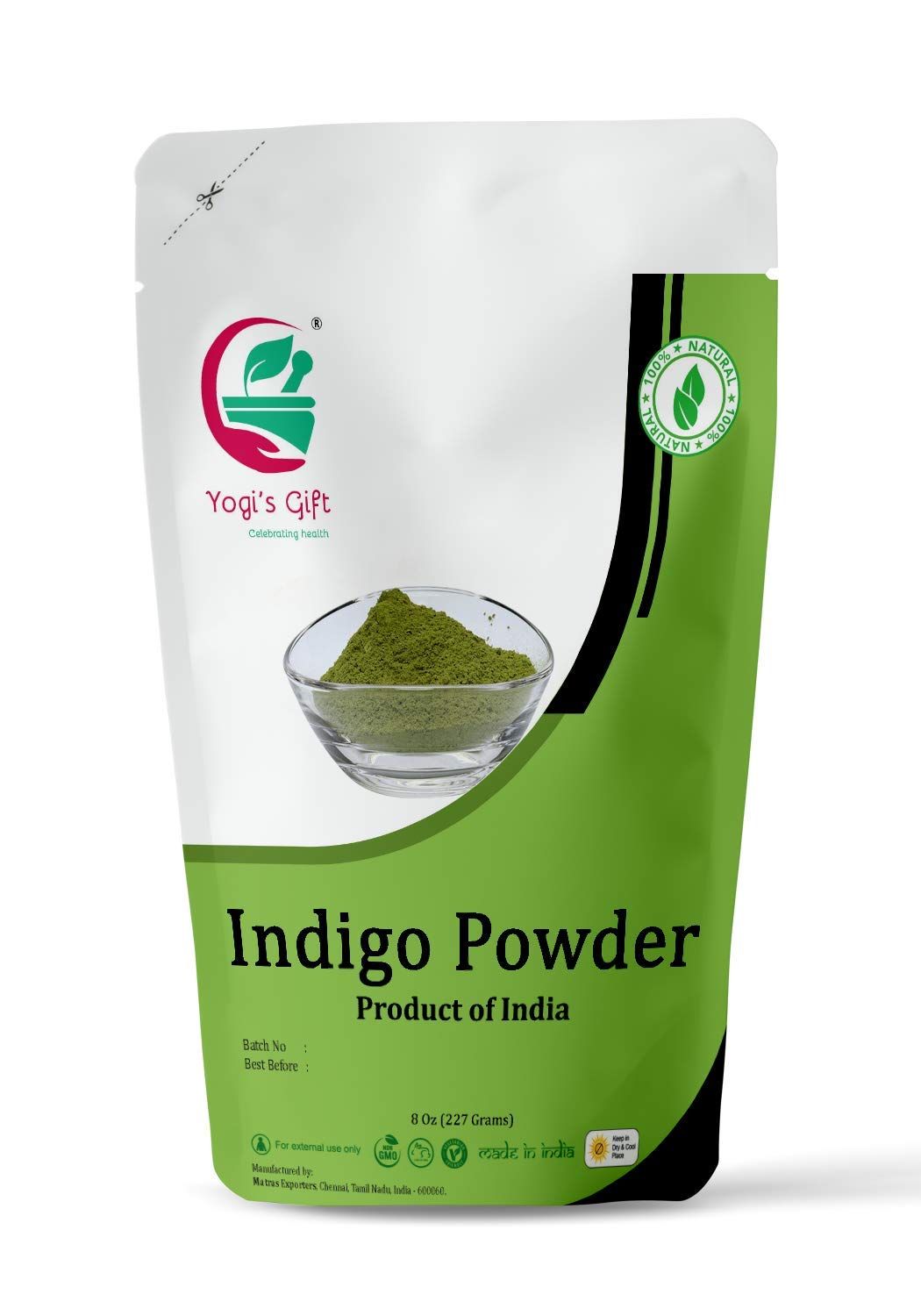 INDIGO POWDER for Hair Dye | With FREE GLOVES and HEAD CAP| Ideal for Black and Dark Hair | Indigofera Tinctoria | Black Henna | 8 oz (227 grams) | Natural Hair Color | Pure Indego