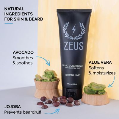ZEUS Beard Conditioner Wash, Cleansing & Moisturizing Beard Wash with Green Tea & Natural Ingredients to Soften Beard - 8 oz. (Made in USA) Sandalwood