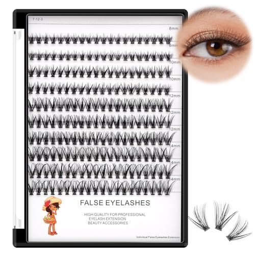 Bodermincer Large Tray 20D Cluster 0.07C,10 Lines,8-10-12-14mm Mixed,9-11-13-15mm Mixed, 10-12-14-16mm Mixed,Natural Long Individual Flare Lashes Cluster False Eyelashes (8-10-12-14mm Mixed)