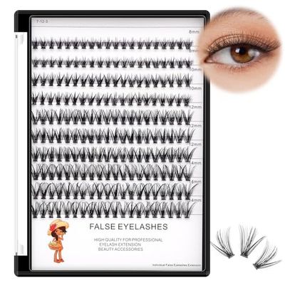 Bodermincer Large Tray 20D Cluster 0.07C,10 Lines,8-10-12-14mm Mixed,9-11-13-15mm Mixed, 10-12-14-16mm Mixed,Natural Long Individual Flare Lashes Cluster False Eyelashes (8-10-12-14mm Mixed)
