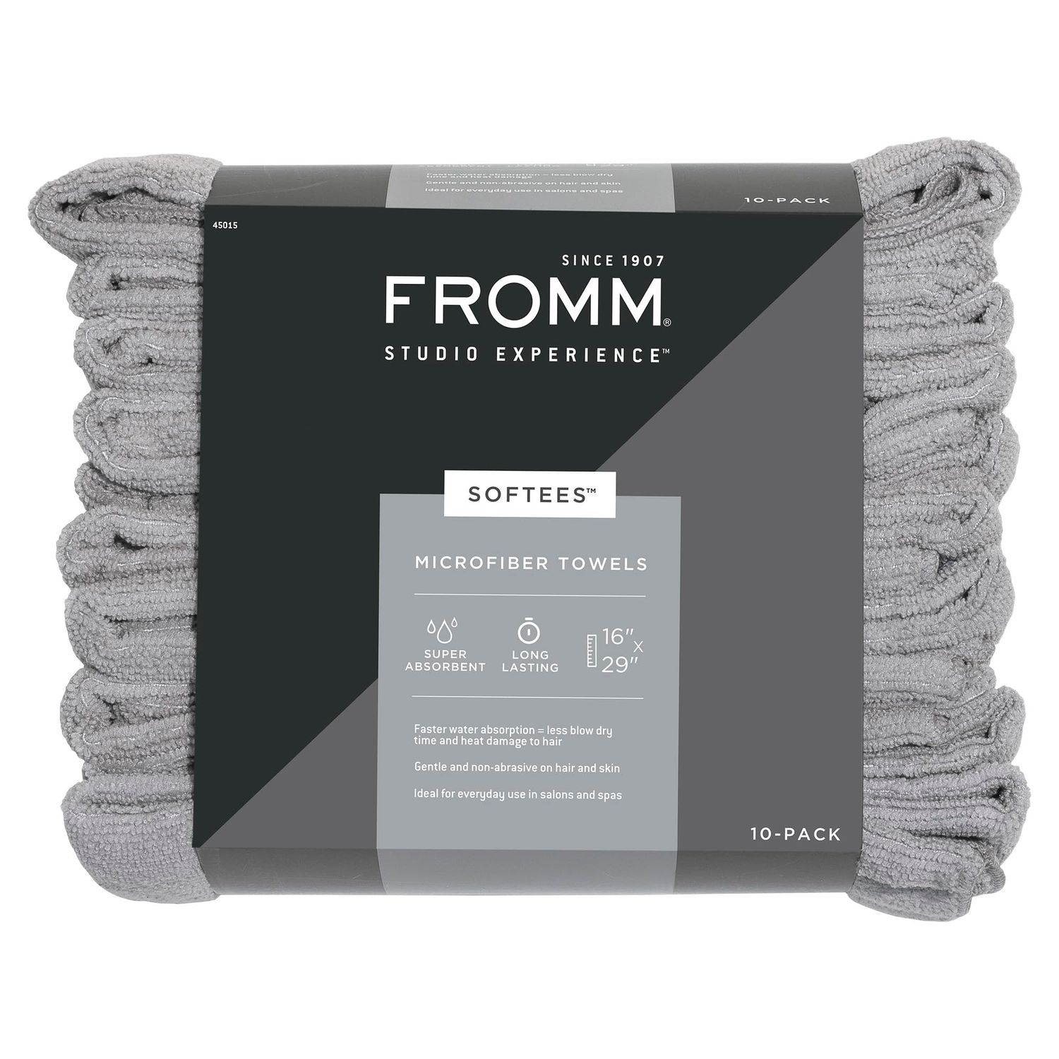 Fromm Softees Microfiber Salon Hair Towels for Hairstylists, Barbers, Spa, Gym in Grey, 16&quot; by 29&quot;, 10 count Perfect Hair Care Towel for Drying Curly, Long, Wavy Hair