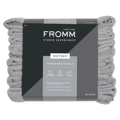Fromm Softees Microfiber Salon Hair Towels for Hairstylists, Barbers, Spa, Gym in Grey, 16&quot; by 29&quot;, 10 count Perfect Hair Care Towel for Drying Curly, Long, Wavy Hair