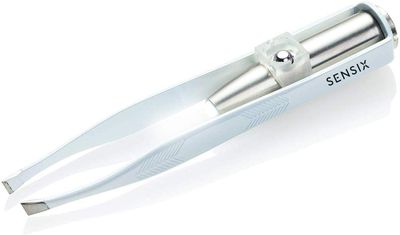 Sensica Lumi Tweezers - Precision Slant Tip With Led Light For Women and Men - Finest Point Grip For Professional Results - Great for Eyebrows, Nose, Lip, Clear Light Stainless Steel Hair Remover