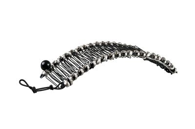 HairZing Clip | Large Vintage Clincher Comb Tool for Thick, Thin, and Curly Hair| Stretchy Banana Hair Clips for Girls | Elastic Double Comb Clip with Silver Color