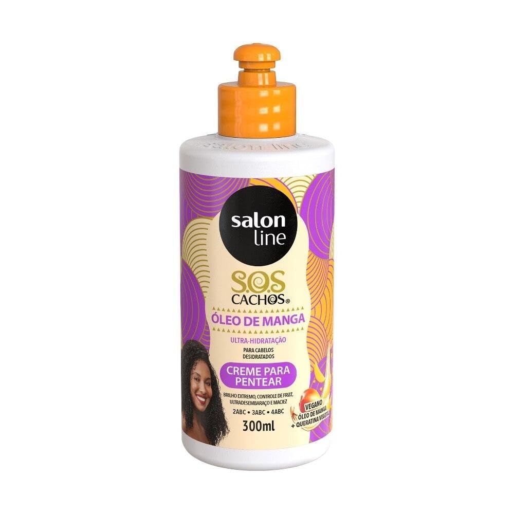 Salon Line - Linha SOS Cachos (Oleo de Manga) - Creme para Pentear 300 Ml - (SOS Curls (Mango Oil) - Combing Cream 10.14 Fl Oz)