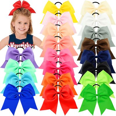 WillingTee 20Pcs 8&quot; Large Cheer Bows for Girls Ponytail Holder Grosgrain Ribbon Cheerleading Bows Elastic Hair Tie Bands for Baby Girls School Colleage Teens Senior Cheerleader