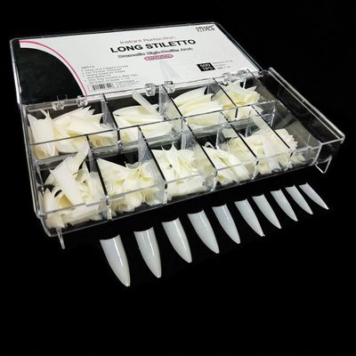 BeYou Natural Long Stiletto 500pcs Artificial Fake Nail Tips With Clear Plastic Case,10 Sizes 28510 For Nail Salon Nail Shop