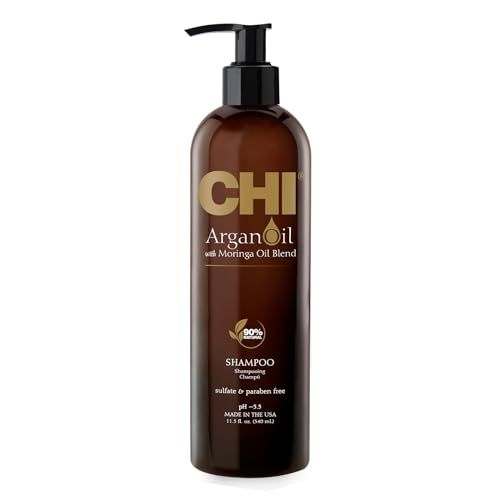 CHI Argan Oil Shampoo, Restores Moisture, Helps Rejuvenate Dry, Damaged Hair &amp; Enhances Strength, Sulfate, Paraben, &amp; Cruelty-Free, 11.5 Oz