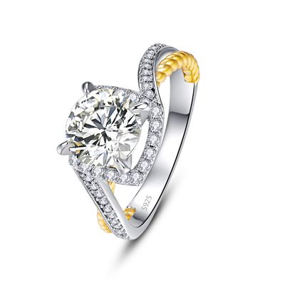 Empsoul 925 Sterling Silver Women&#39;s Round Cut Filled 7x7mm White Topaz Yellow Weave Crosscover Twist Bridal Promise Wedding Ring Size 6