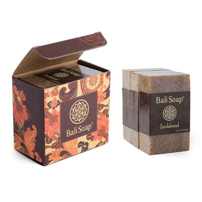 Bali Soap - Sandalwood Natural Soap - Bar Soap for Men & Women - Bath, Body and Face Soap - Vegan, Handmade, Exfoliating Soap - 3 Pack, 3.5 Oz each