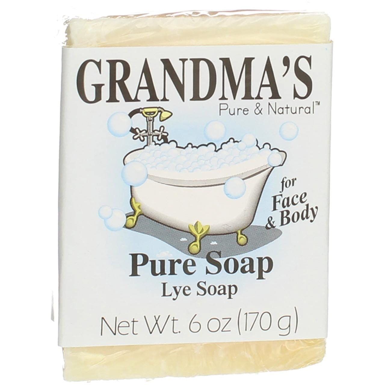 Grandma&#39;s Pure Lye Soap Bar, Unscented Face &amp; Body Wash Cleans with No Detergens, Dyes &amp; Fragrances - 60018, Pack of 2
