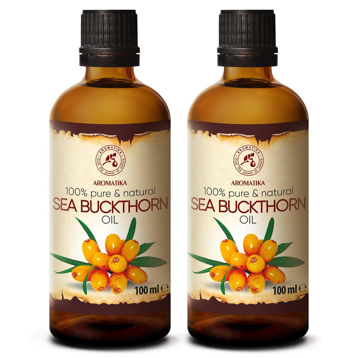 Sea Buckthorn Oil (2pack of 2 x 3.4oz) 6.8oz - Cold Pressed - Pure &amp; Natural - Hippophae Rhamnoides - Carrier Oil for Essential Oils - Nails - Hair - Face &amp; Body Care