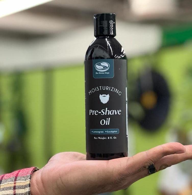 The Henna Guys 8 fl. Oz, Lemongrass &amp; Eucalyptus Pre Shave Oil for Men, Premium Pre Shave Oil, Excellent Shaving oil for Men, Prepares for a burns free Shave, Works with Straight or Safety Razor
