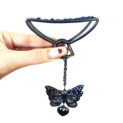 TANG SONG 4PCS Metal Hair Claw Clips with Butterfly and Heart Pendant Hair Catch Barrette Jaw Clamp for Women Half Bun Hairpins for Thin Hair(Silver+Gold+Rose Gold+Black)
