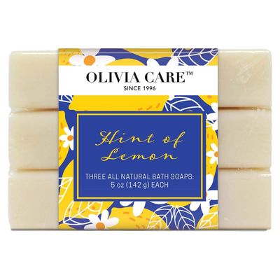 Lemon Bar Soap 3 Pack By Olivia Care - Natural, Organic - Infused with Amazing Citrus Lemon Essential Oil - Clean Energize Mind Body.- Moisturize, Hydrate - Makes Skin Soft &amp; Silky - 3 X 5 OZ