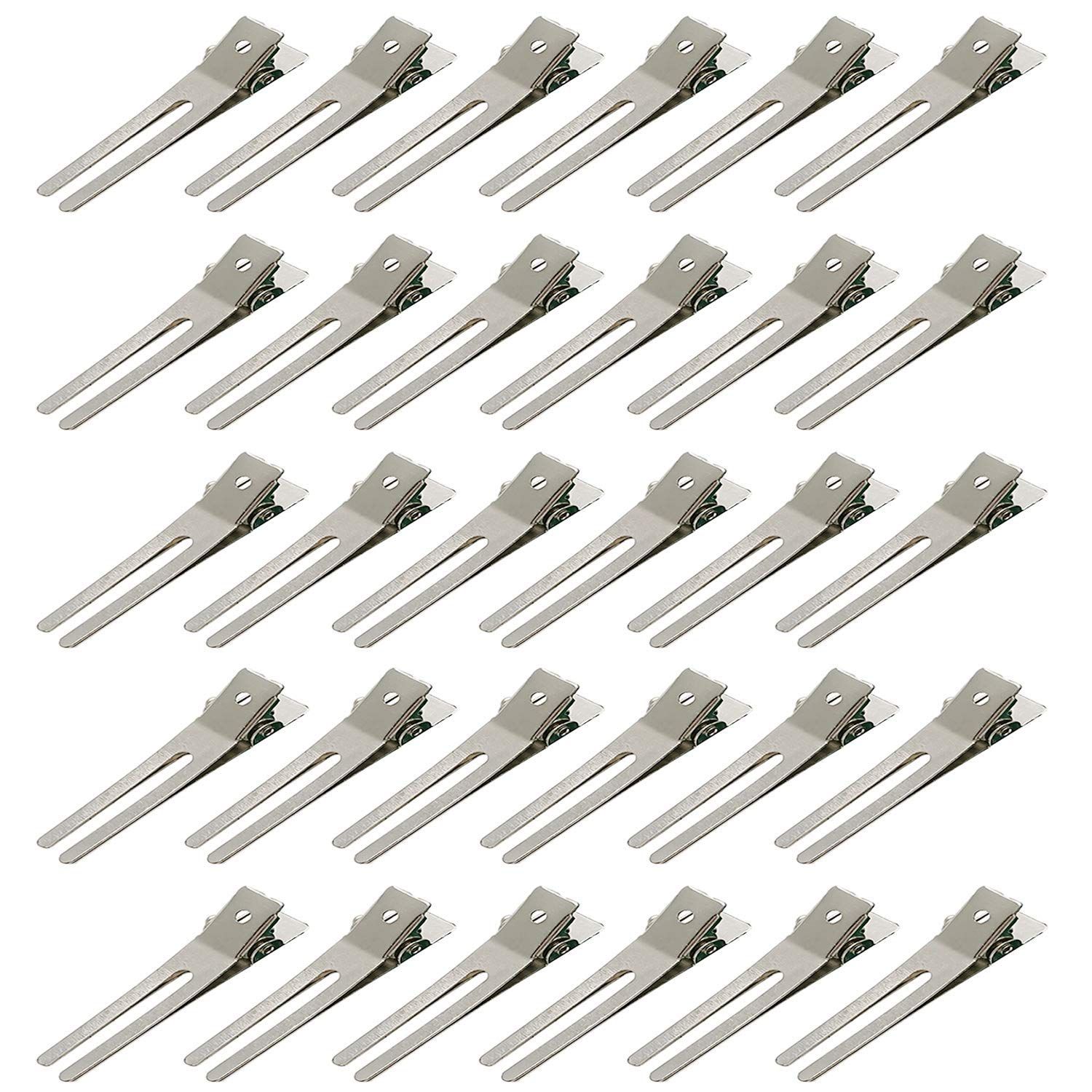 100 Pcs Double Prong Curl Setting Clips 1.8&quot; for Hair Styling, Barber Salon Use - Silver